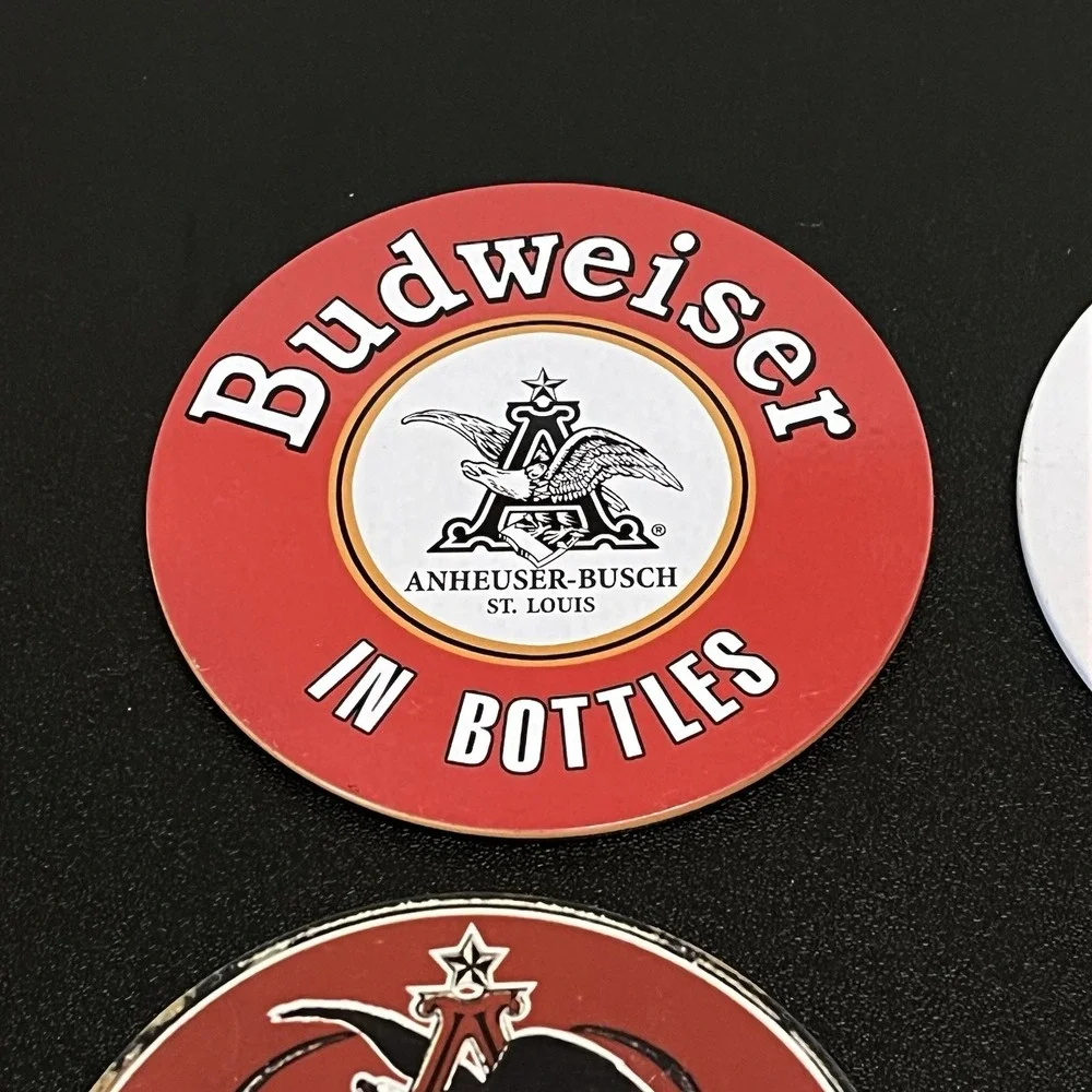 Budweiser Beer Coasters Lot Of 4 Cork Backing Anheuser-Busch King Of Beers